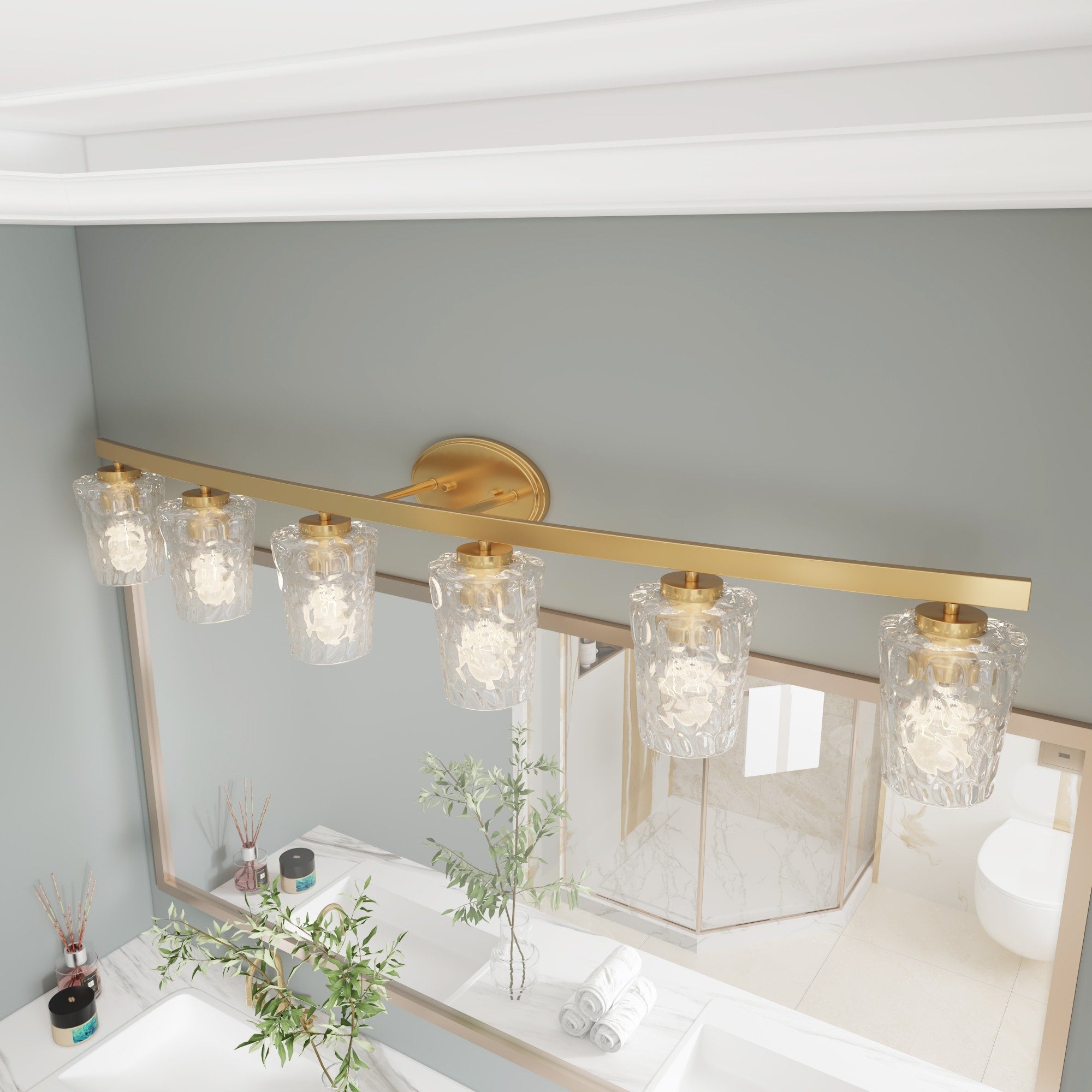 Applique de salle de bain moderne à 6 LED à intensité variable de style milieu du siècle avec verre artistique - 51 pouces