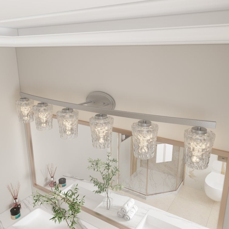 Applique de salle de bain moderne à 6 LED à intensité variable de style milieu du siècle avec verre artistique - 51 pouces