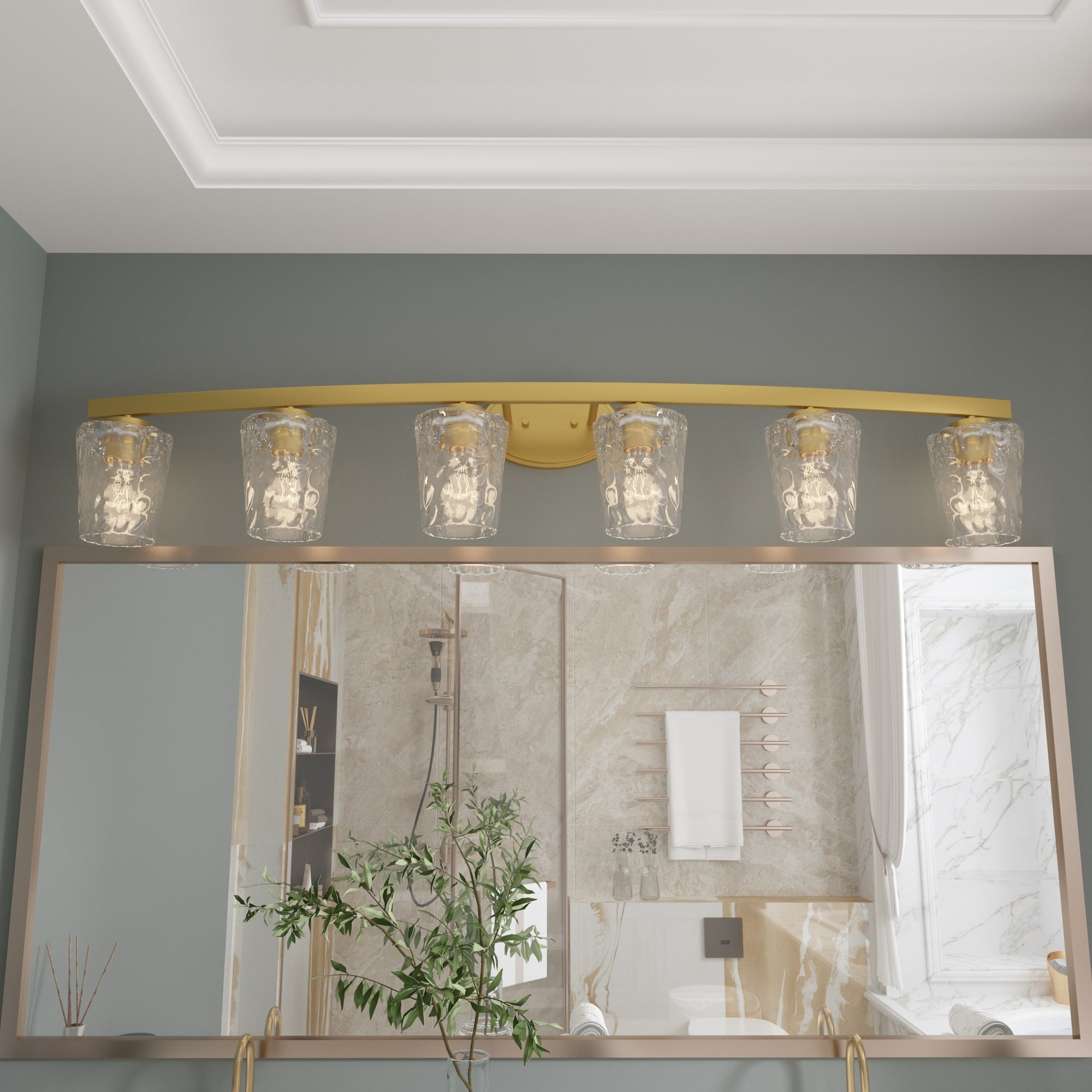 Applique de salle de bain moderne à 6 LED à intensité variable de style milieu du siècle avec verre artistique - 51 pouces