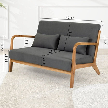 Canapé d'appoint rembourré du milieu du siècle en bois massif pour 2 personnes