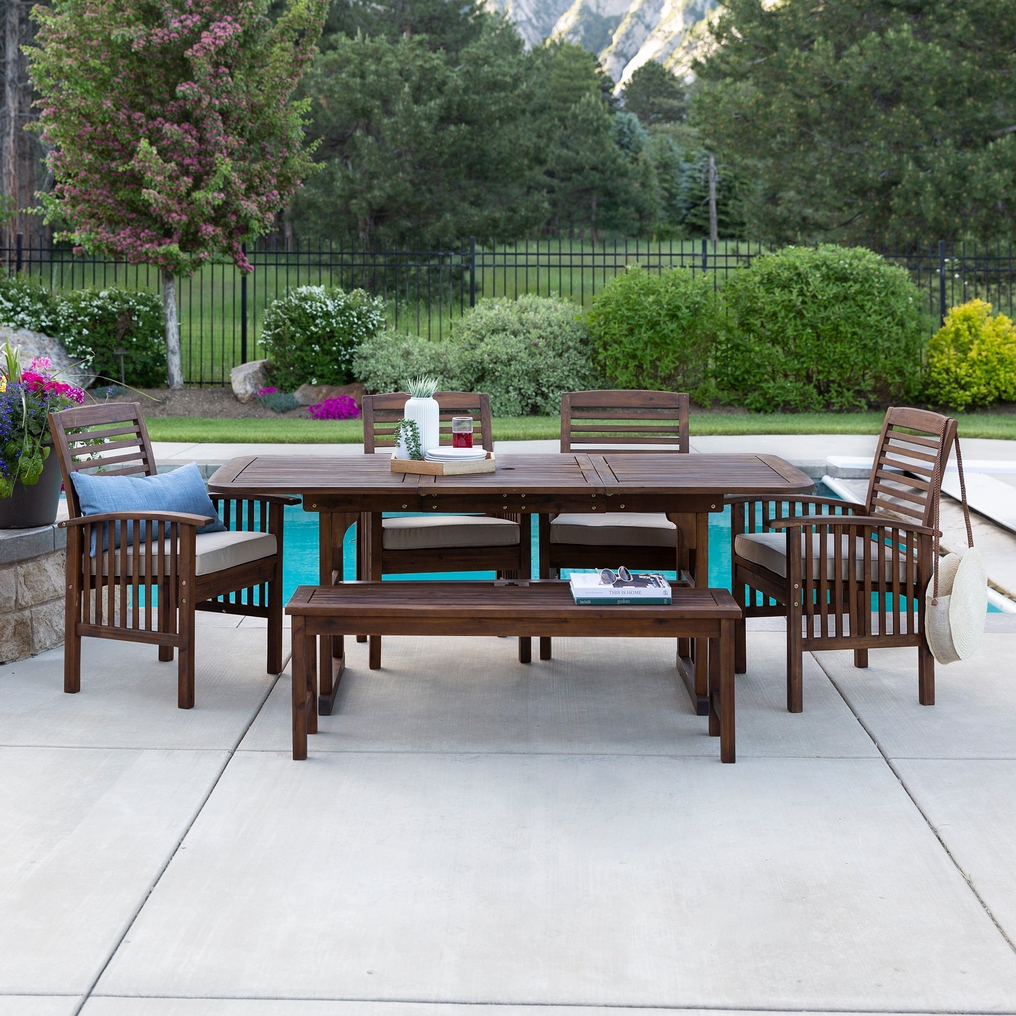 Ensemble de salle à manger d'extérieur 6 pièces en bois d'acacia Middlebrook Galveston