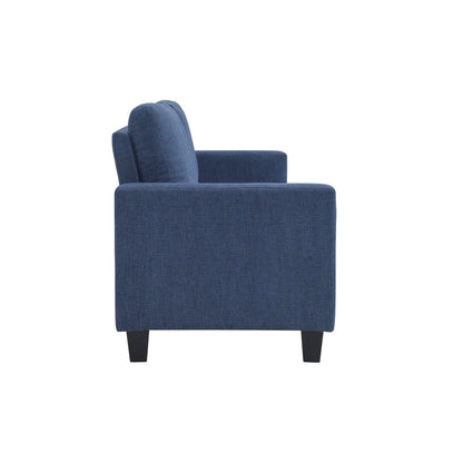 Canapé Mihi, chenille bleue, 193 cm, pieds fuselés en bois noir
