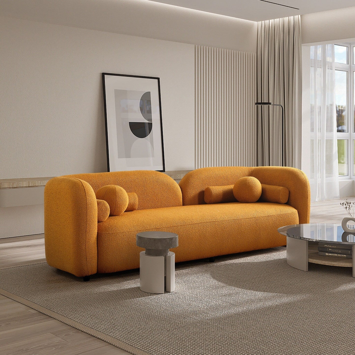 Canapé Milet de luxe moderne en tissu bouclé avec accoudoirs incurvés