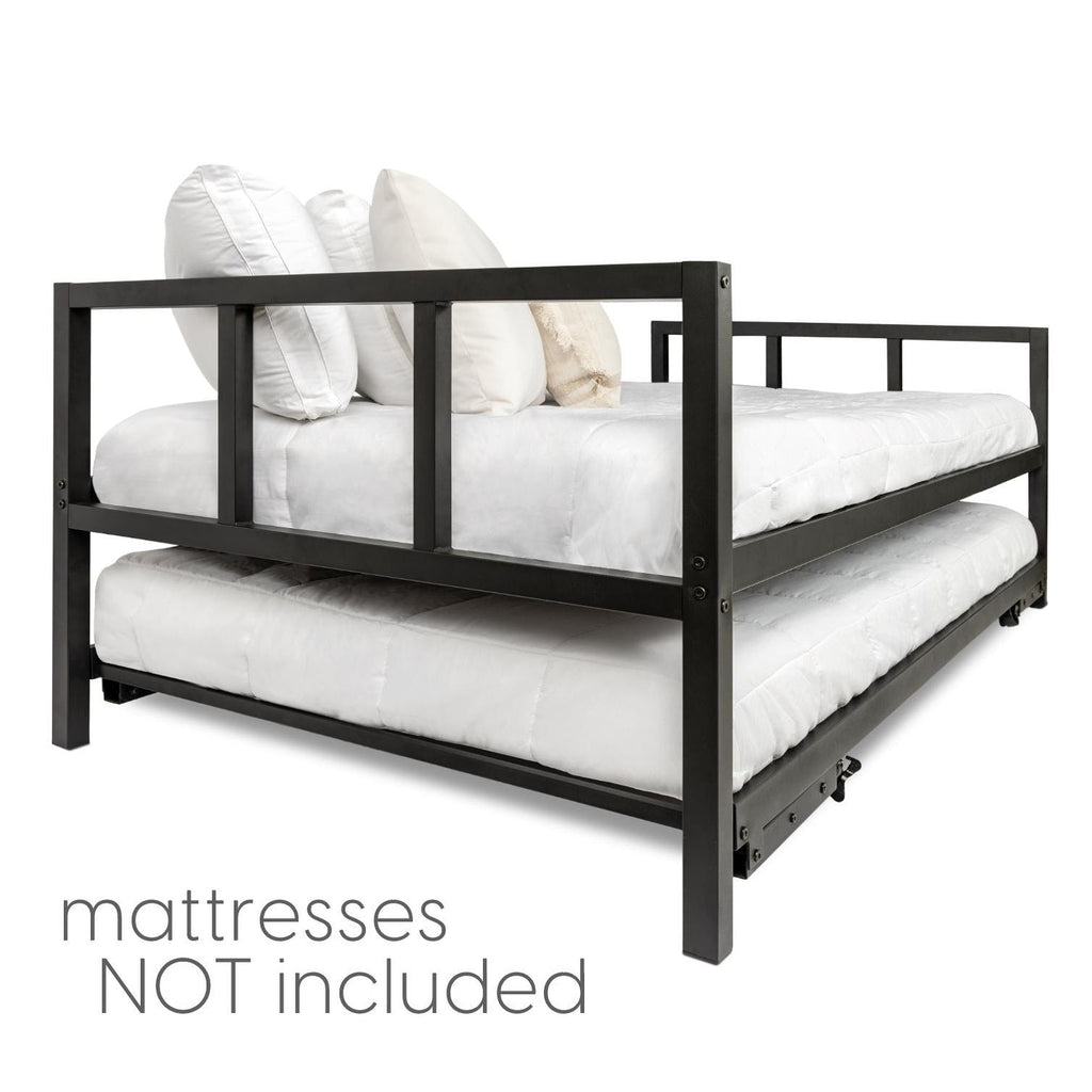 Milliard Twin Daybed and Fold- Up Trundle Set, Black Frame - Mattresses Sold Separately