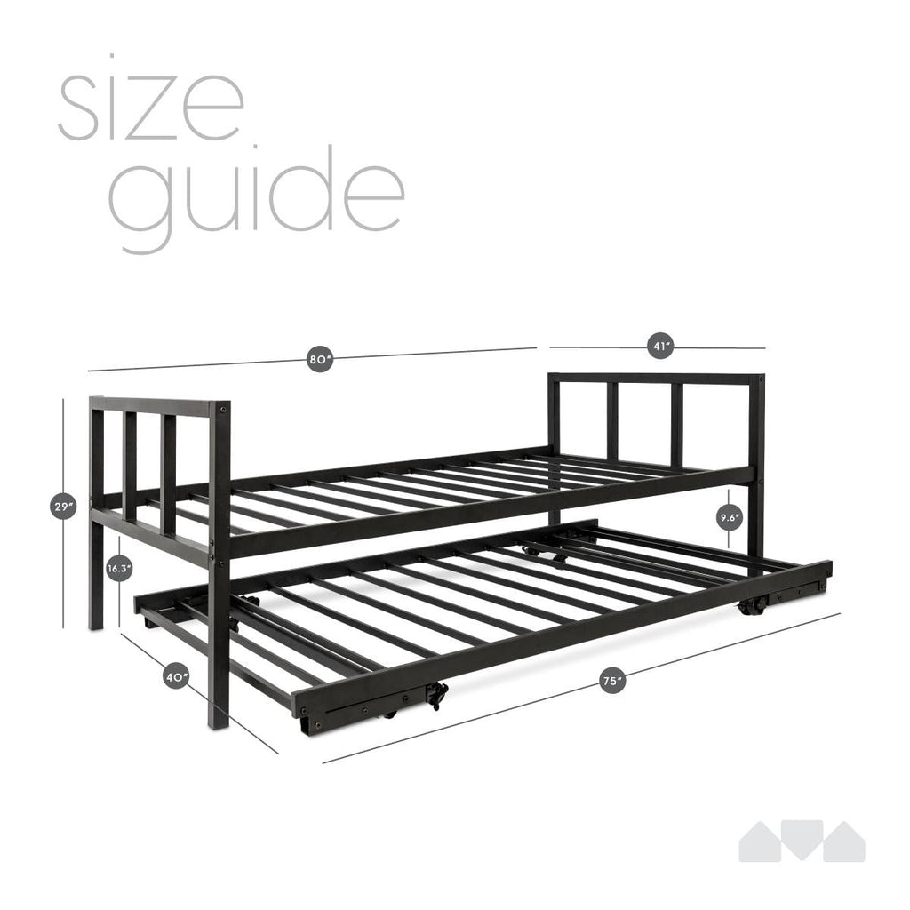 Milliard Twin Daybed and Fold- Up Trundle Set, Black Frame - Mattresses Sold Separately