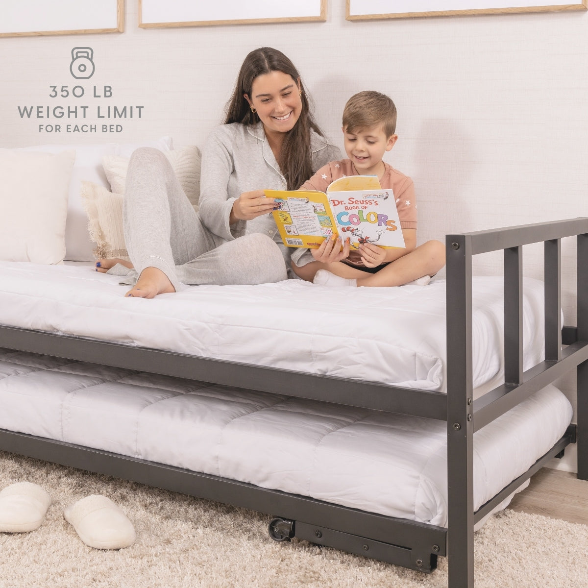 Milliard Twin Daybed and Fold- Up Trundle Set, Black Frame - Mattresses Sold Separately