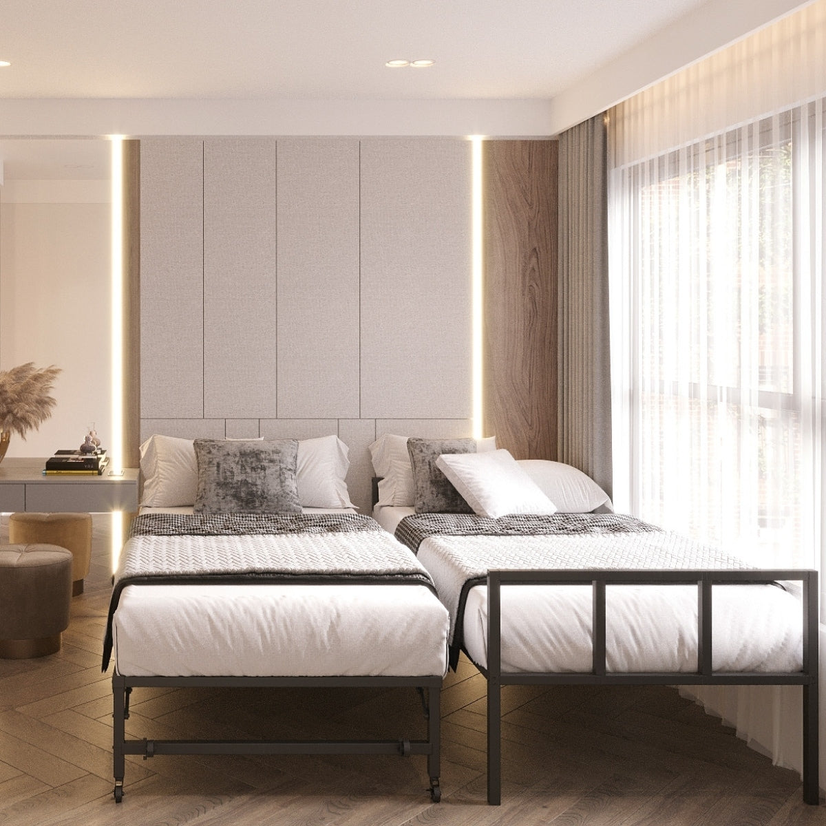 Ensemble lit de repos double et lit gigogne pliant Milliard, cadre noir – Matelas vendus séparément