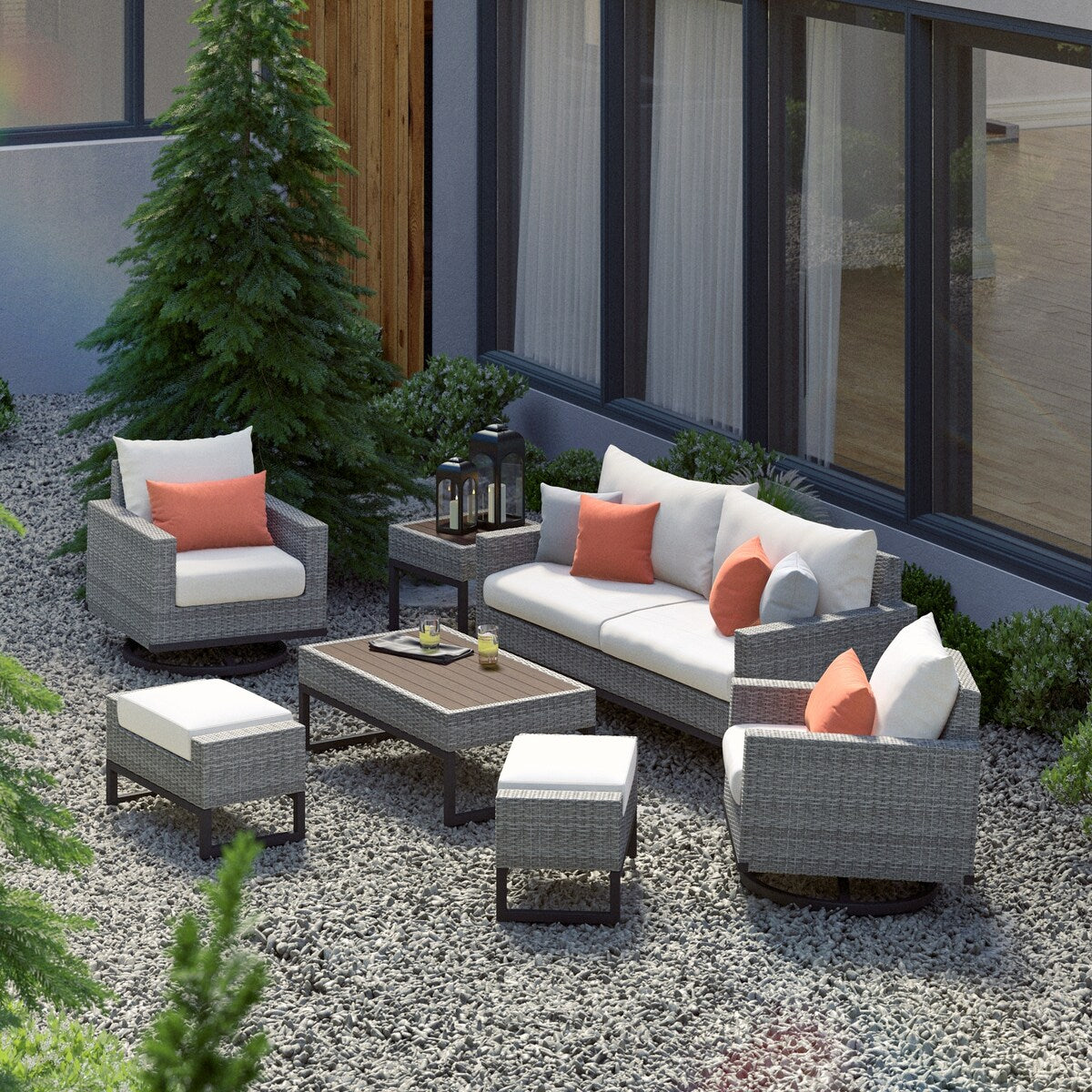 Ensemble de 7 sièges profonds pour patio extérieur Milo Gray Sunbrella Motion