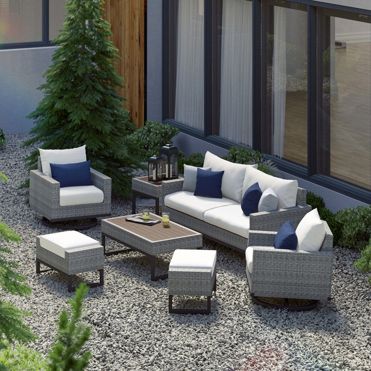 Ensemble de 7 sièges profonds pour patio extérieur Milo Gray Sunbrella Motion
