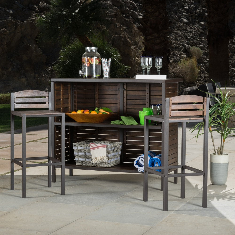 Ensemble de bar bistrot d'extérieur 3 pièces en bois d'acacia Milos par Christopher Knight Home