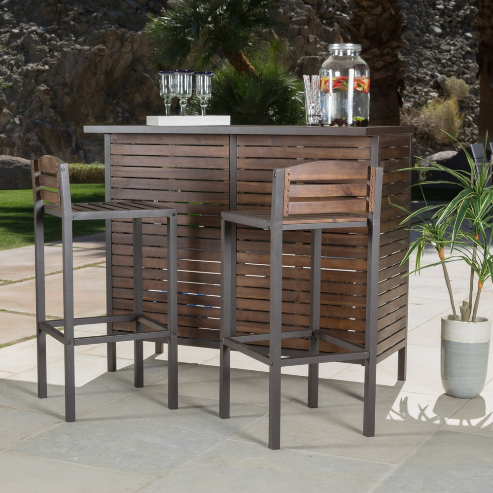 Ensemble de bar bistrot d'extérieur 3 pièces en bois d'acacia Milos par Christopher Knight Home