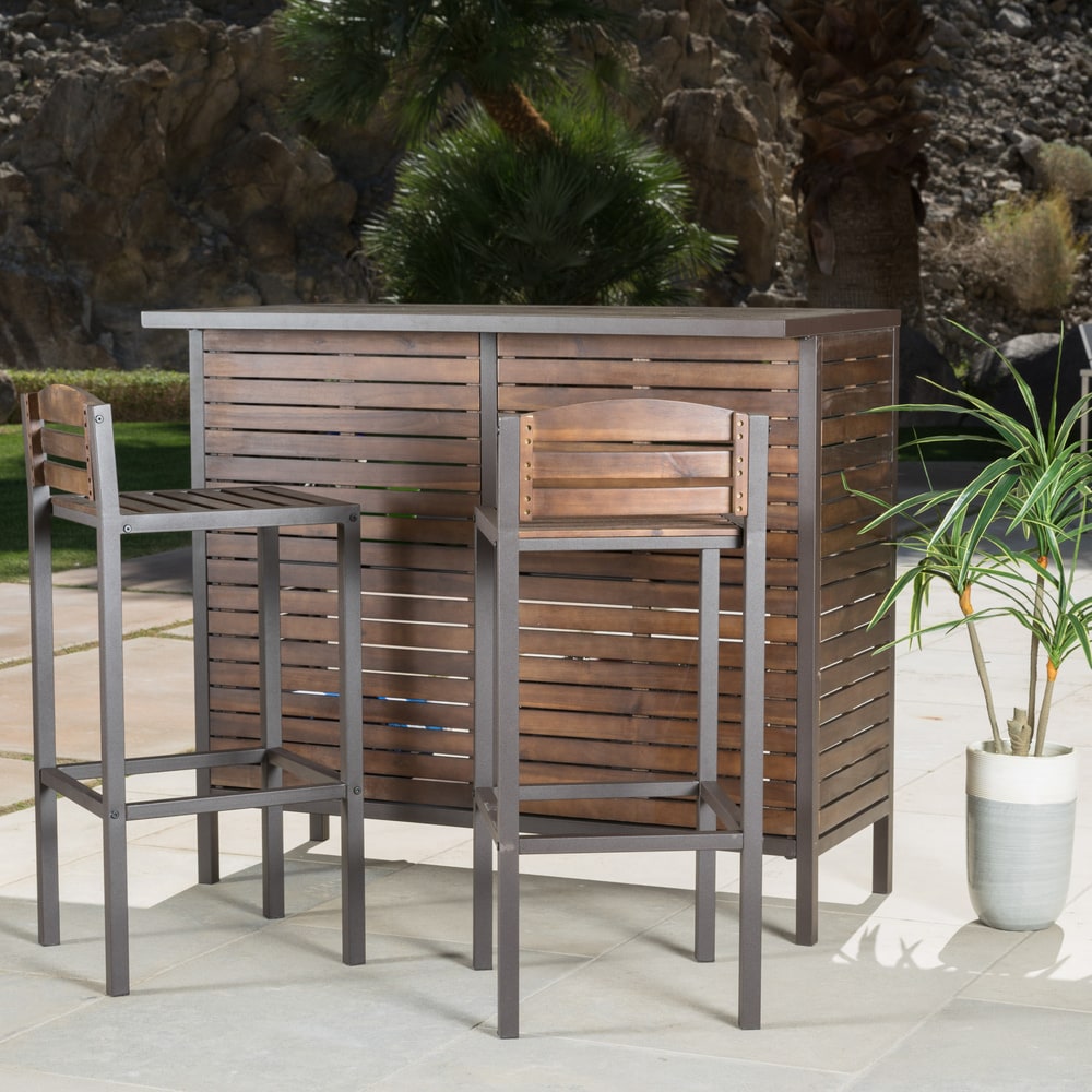 Ensemble de bar bistrot d'extérieur 3 pièces en bois d'acacia Milos par Christopher Knight Home