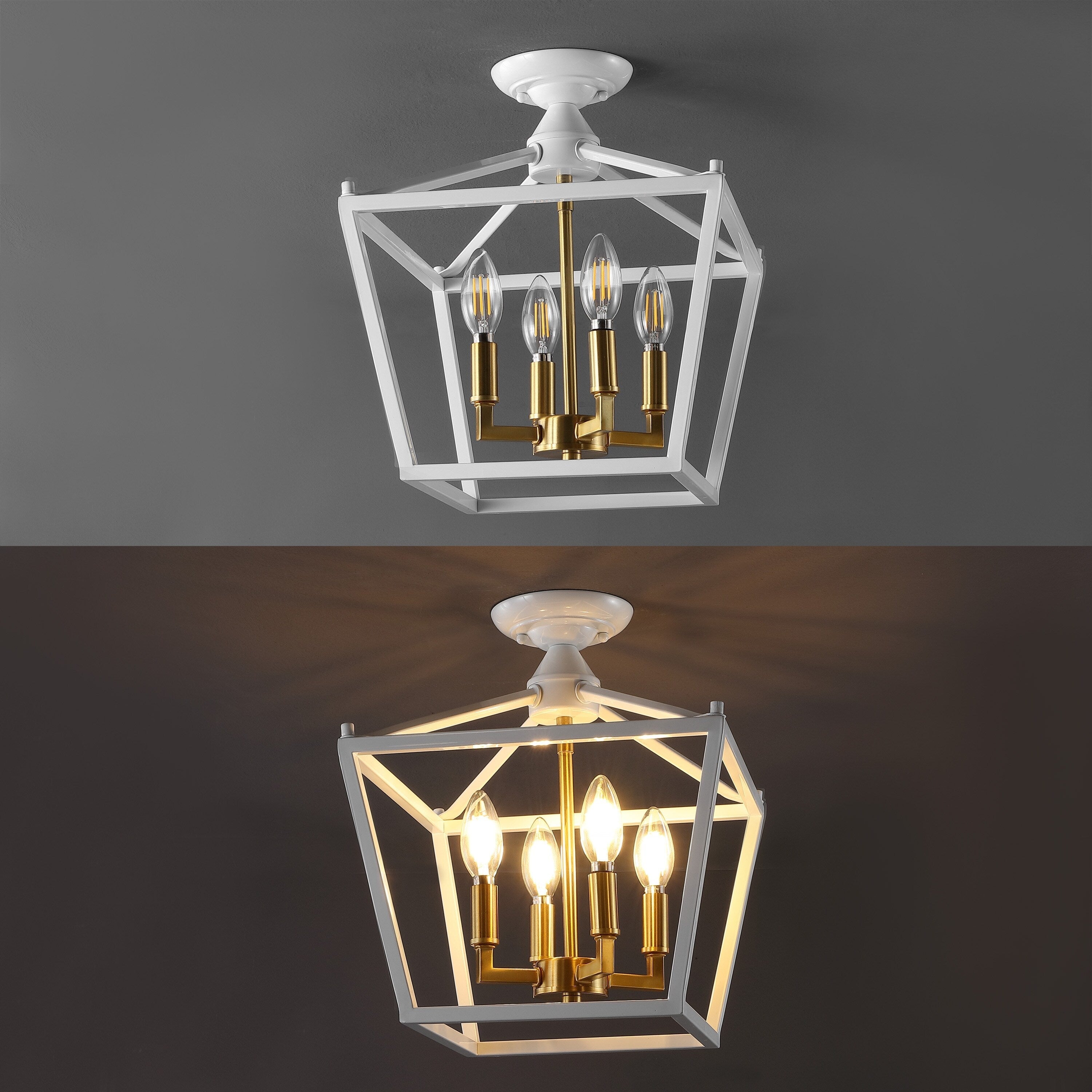 Lanterne miniature Milton à 4 lumières, style ferme moderne, montage encastré à LED, par JONATHAN Y