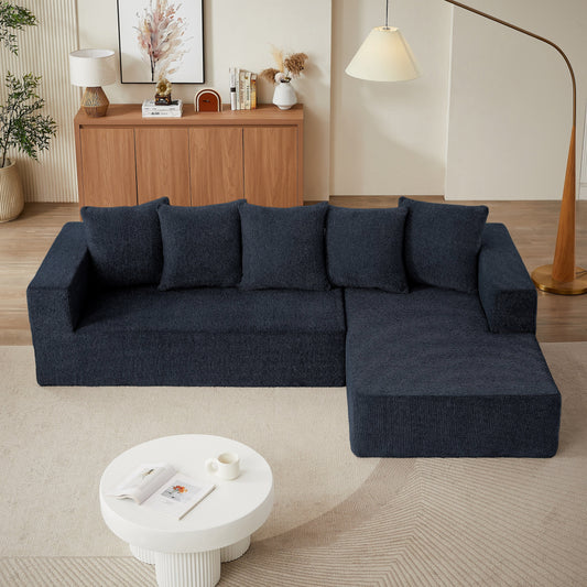 Canapé modulaire en forme de L en tissu chenille minimaliste pour salon