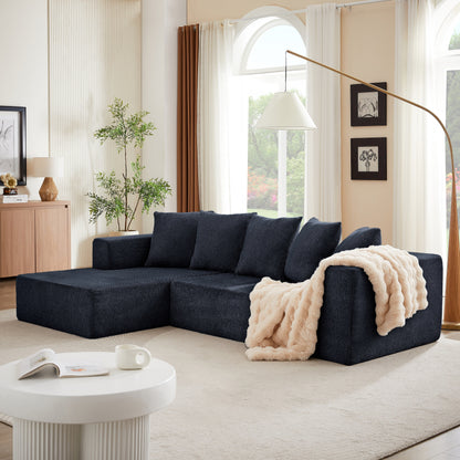 Canapé modulaire en forme de L en tissu chenille minimaliste pour salon