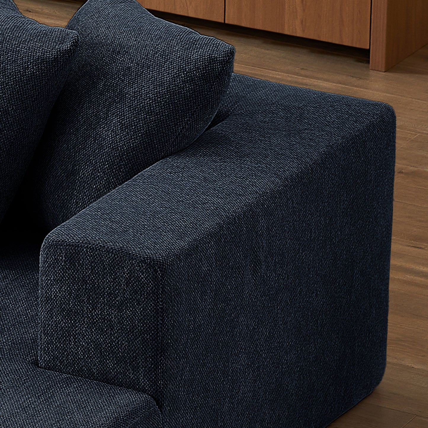 Canapé modulaire en forme de L en tissu chenille minimaliste pour salon