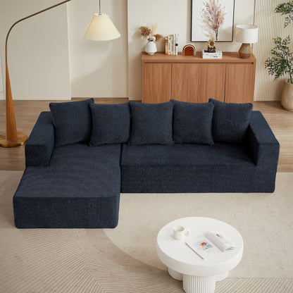 Canapé modulaire en forme de L en tissu chenille minimaliste pour salon