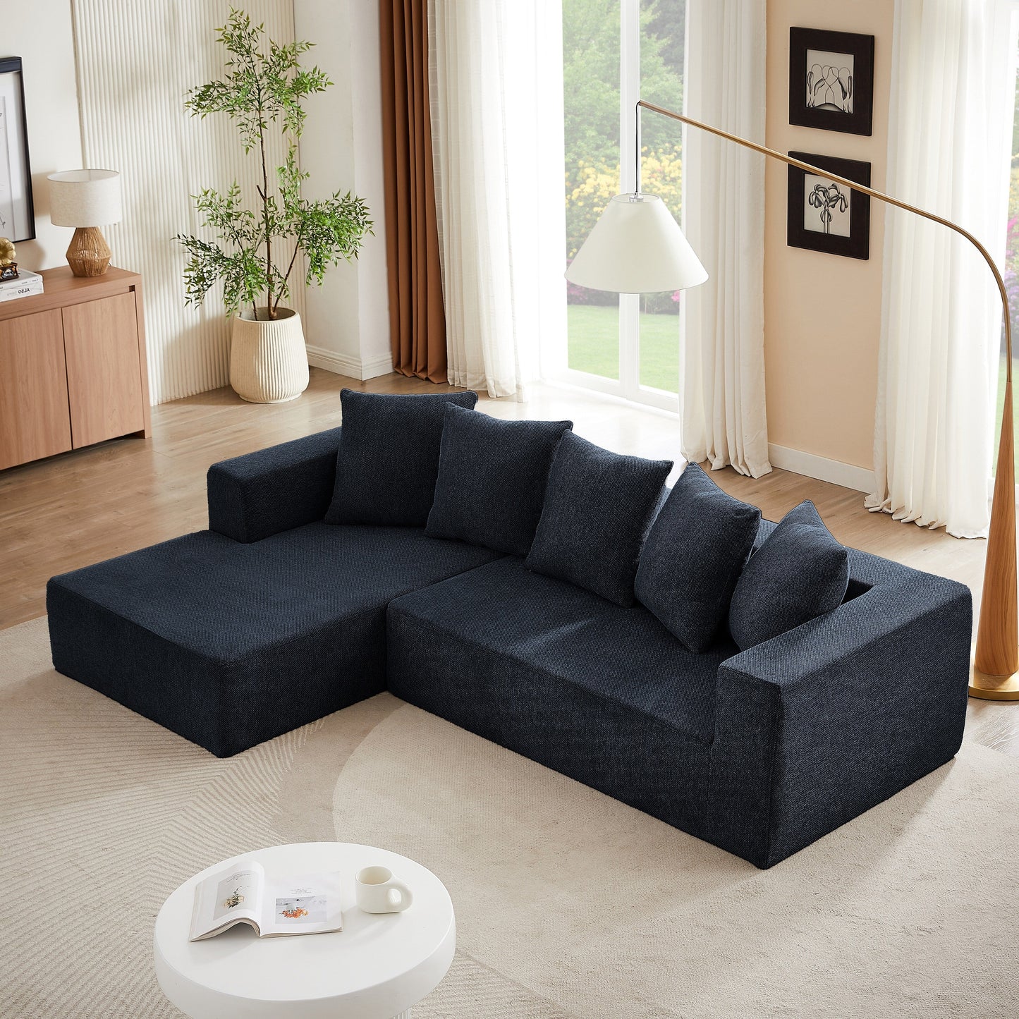 Canapé modulaire en forme de L en tissu chenille minimaliste pour salon