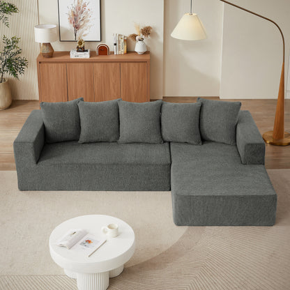 Canapé modulaire en forme de L en tissu chenille minimaliste pour salon
