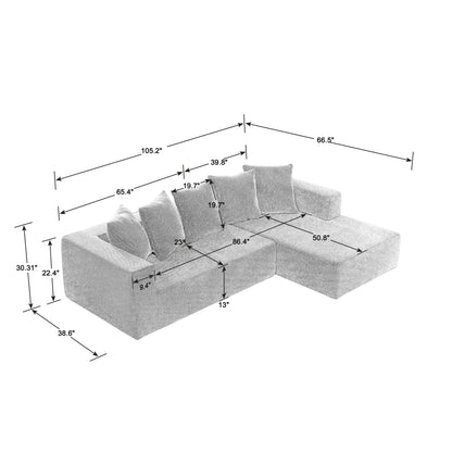Canapé modulaire en forme de L en tissu chenille minimaliste pour salon