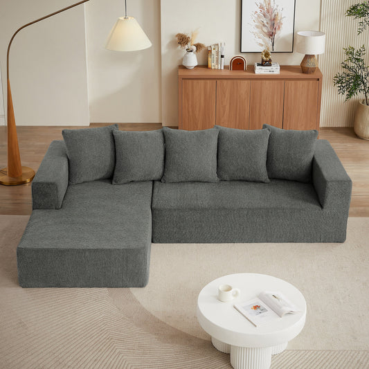 Canapé modulaire en forme de L en tissu chenille minimaliste pour salon
