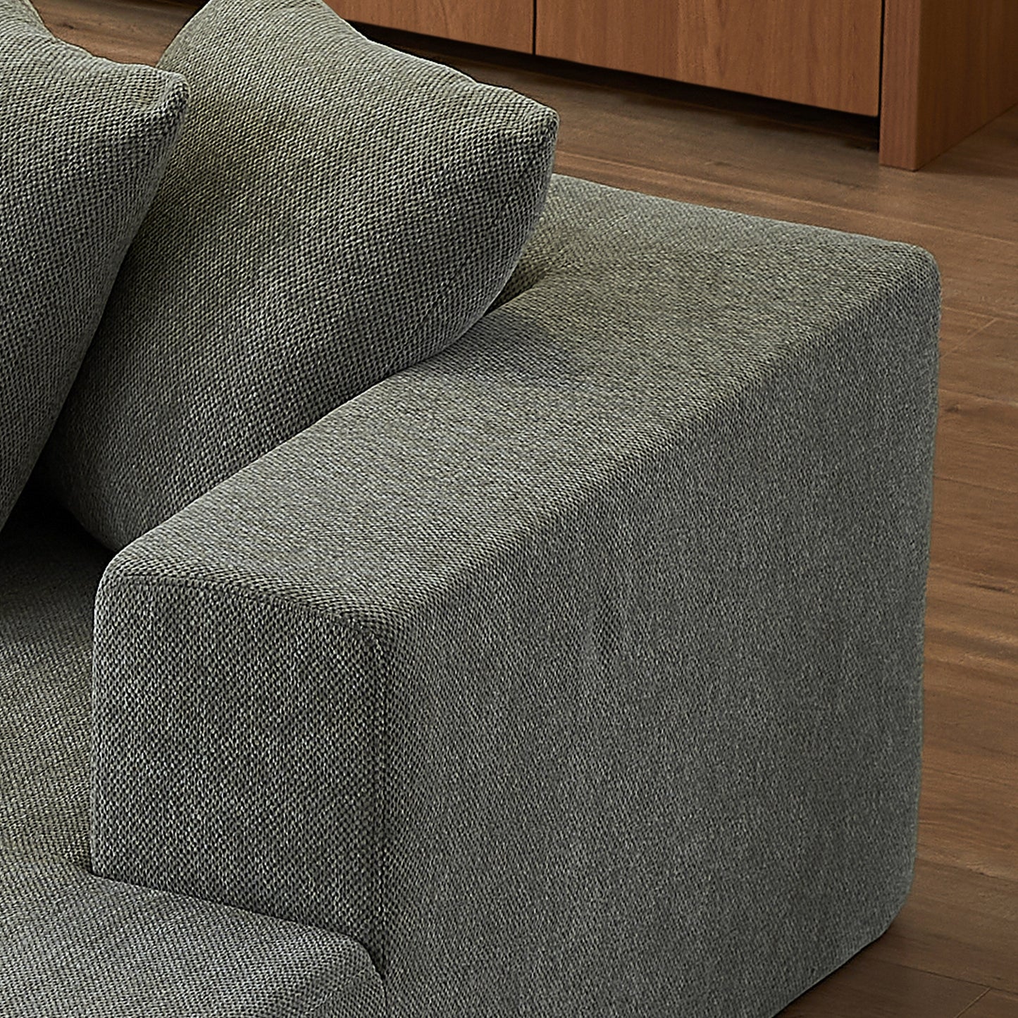 Canapé modulaire en forme de L en tissu chenille minimaliste pour salon