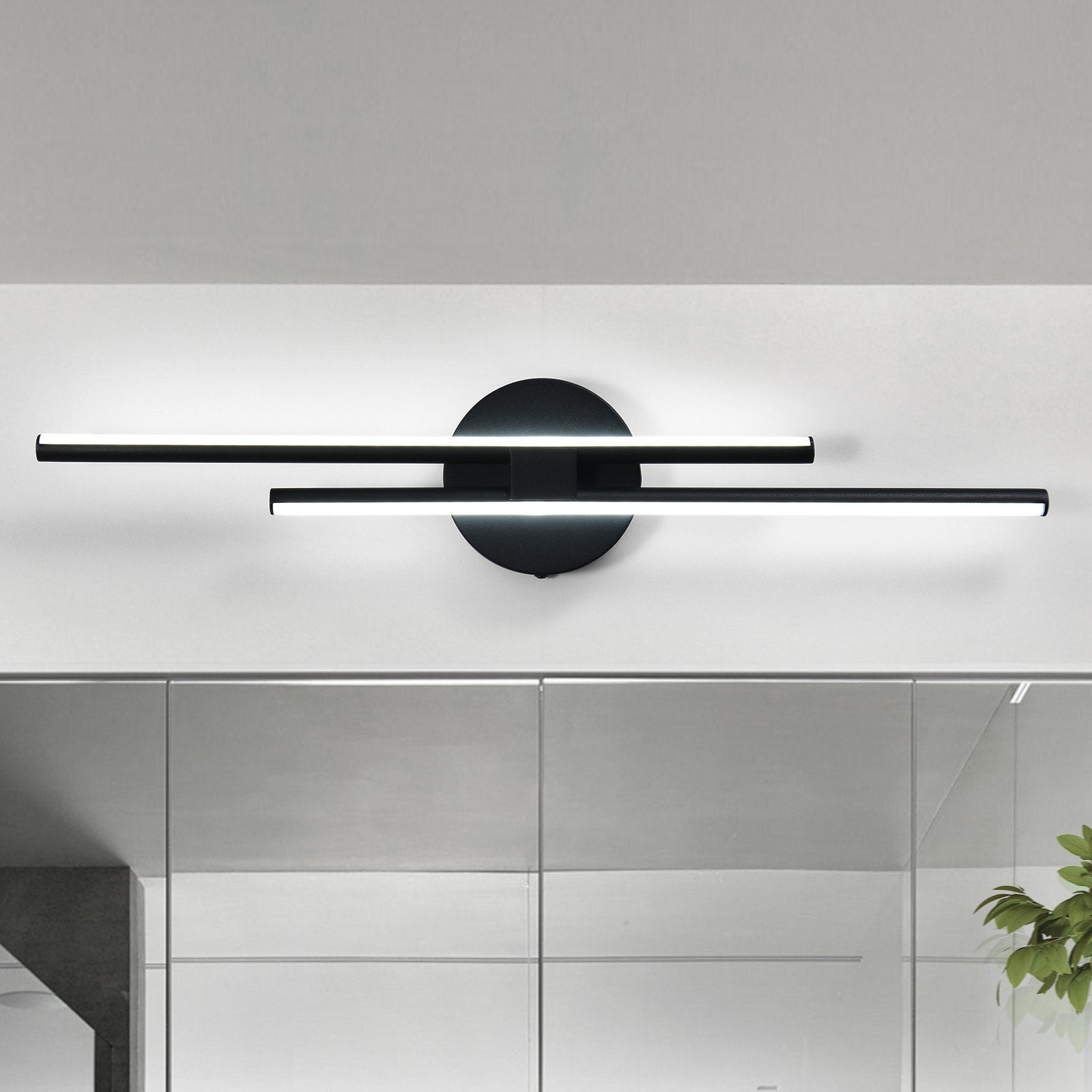 Applique murale linéaire minimaliste en métal à 2 ampoules à LED et intensité variable