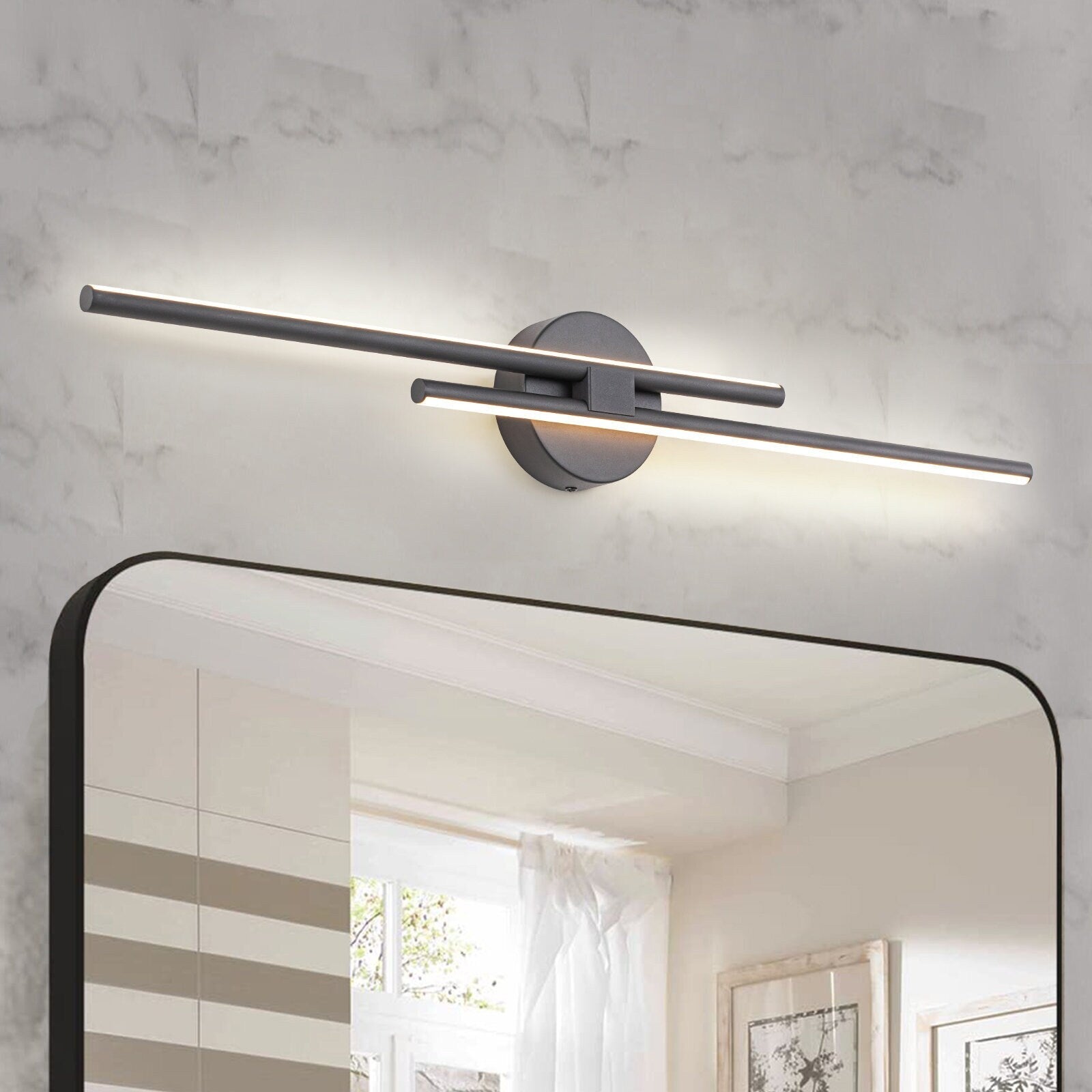 Applique murale linéaire minimaliste en métal à 2 ampoules à LED et intensité variable