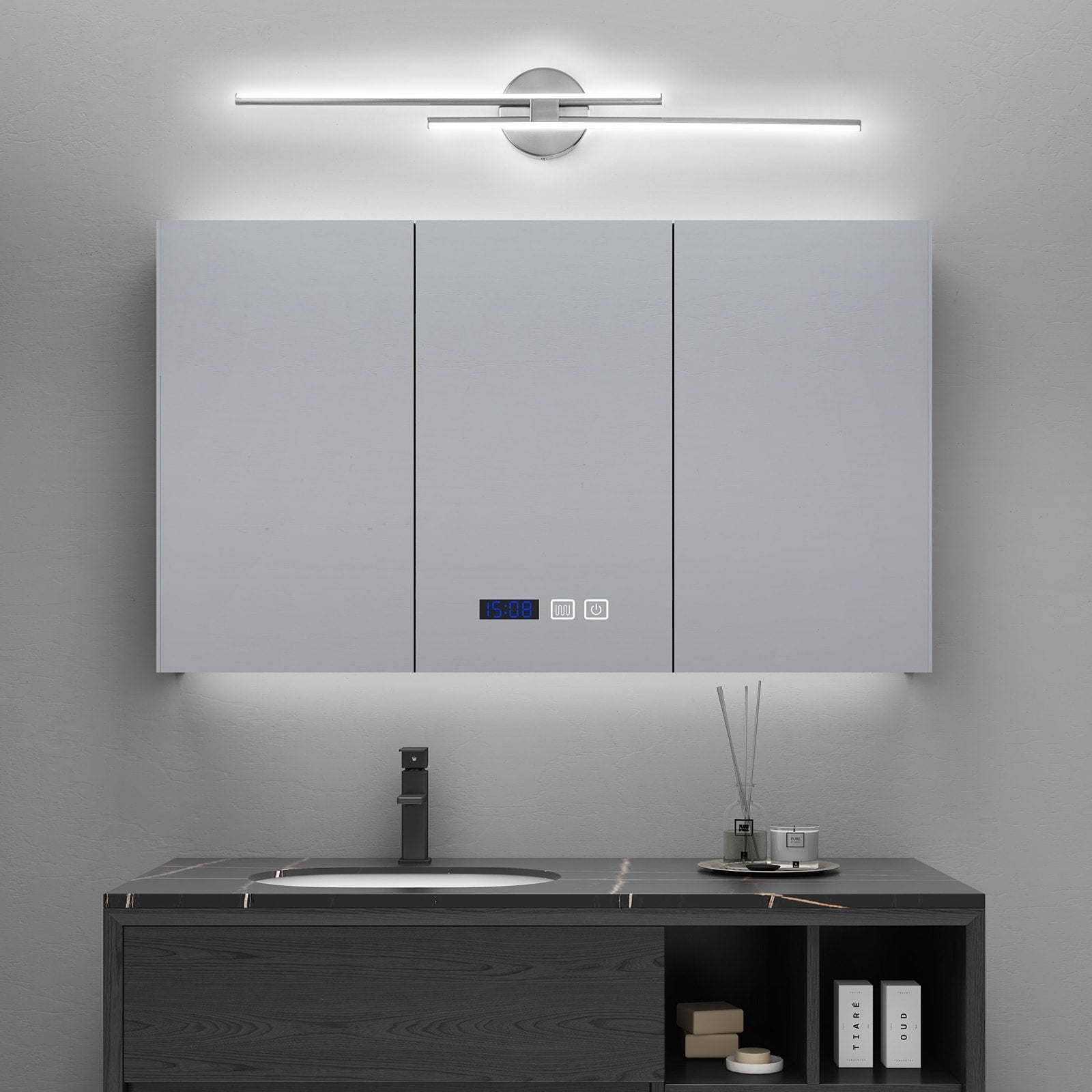 Applique murale linéaire minimaliste en métal à 2 ampoules à LED et intensité variable