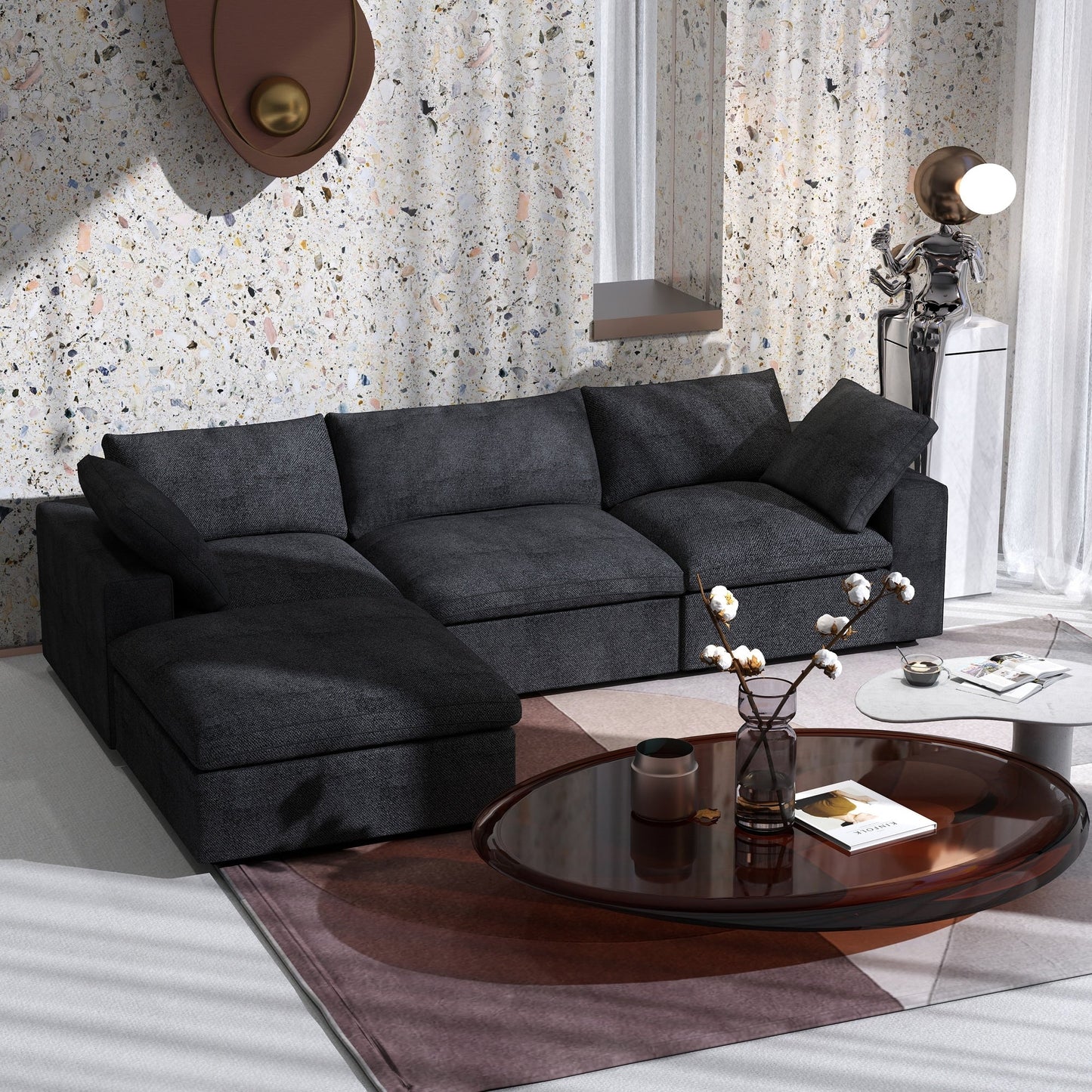 Canapé modulaire sectionnel minimaliste moderne rembourré en duvet, canapé Cloud.