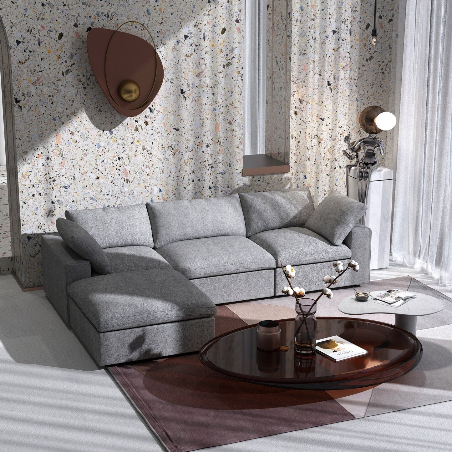 Canapé modulaire sectionnel minimaliste moderne rembourré en duvet, canapé Cloud.