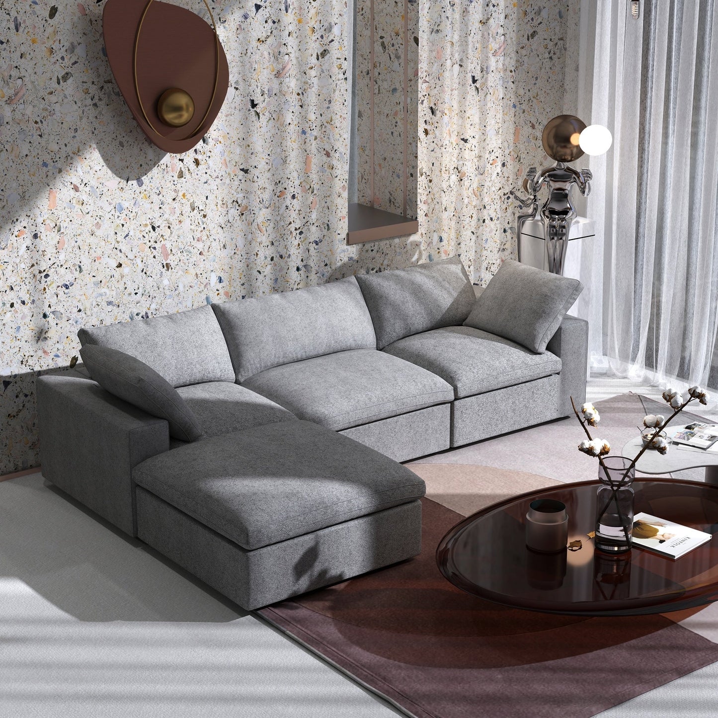 Canapé modulaire sectionnel minimaliste moderne rembourré en duvet, canapé Cloud.