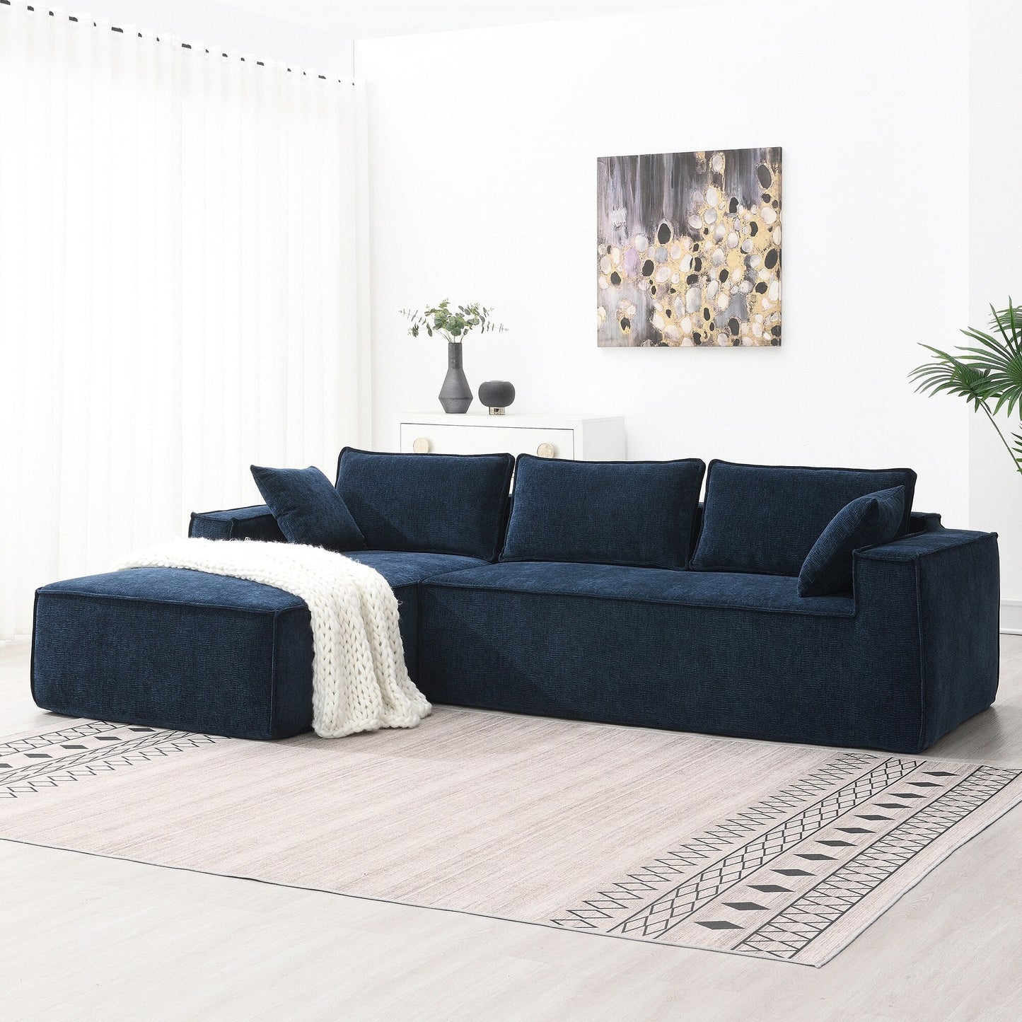 Canapé modulaire de style minimaliste, ensemble de canapés en chenille infroissable, canapé compressé en forme de L pour le salon