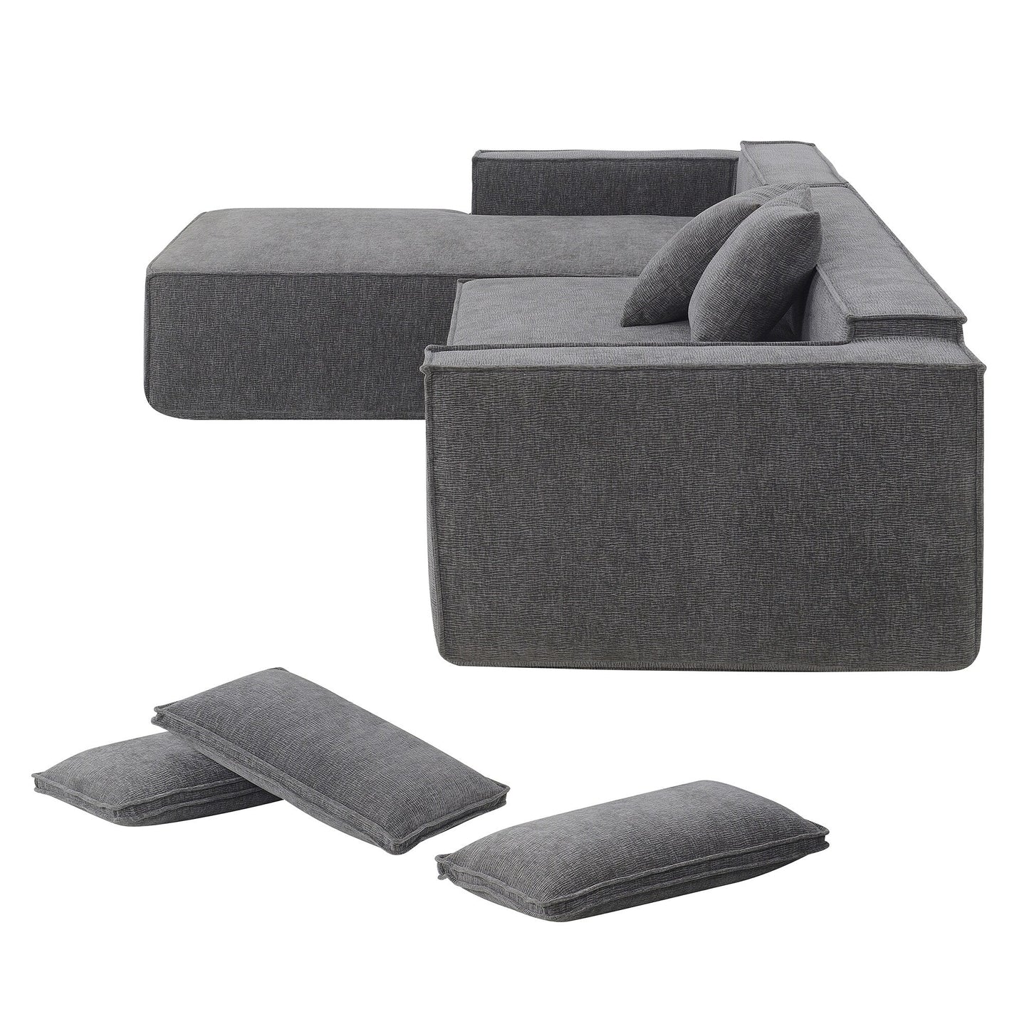 Canapé modulaire de style minimaliste, ensemble de canapés en chenille infroissable, canapé compressé en forme de L pour le salon