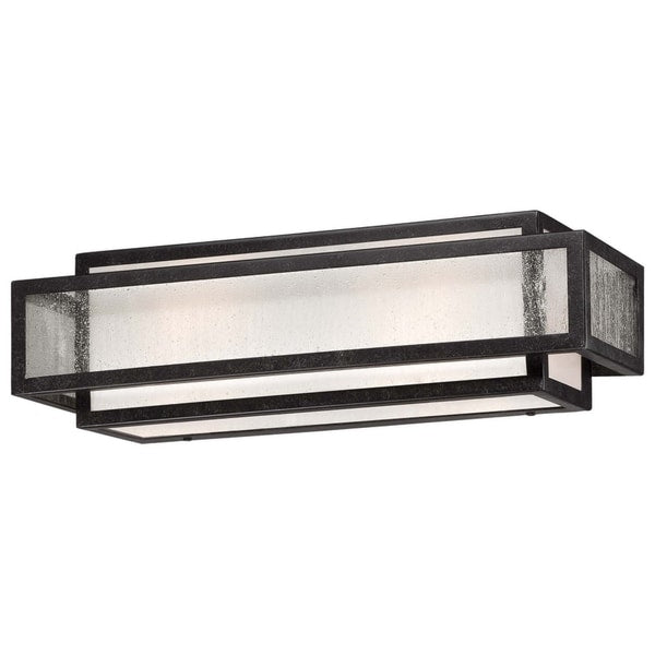 Barre de salle de bain carrée Lavery Camden, 2 lumières, en charbon de bois vieilli et verre grainé