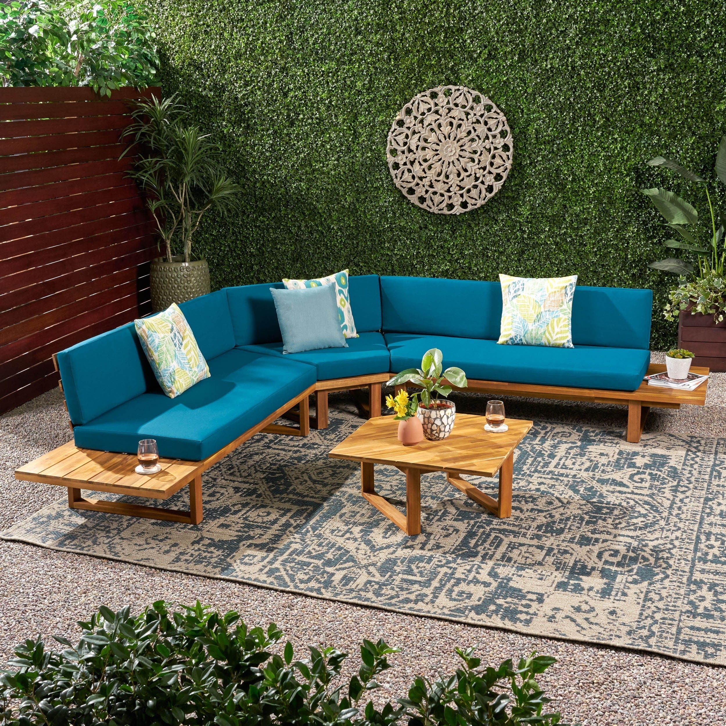 Ensemble de canapés sectionnels Mirabelle 4 pièces en acacia par Christopher Knight Home