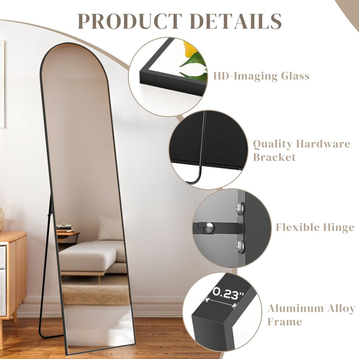 Miroir mural pleine longueur avec verre incassable, à poser au sol pour chambre à coucher, vestiaire