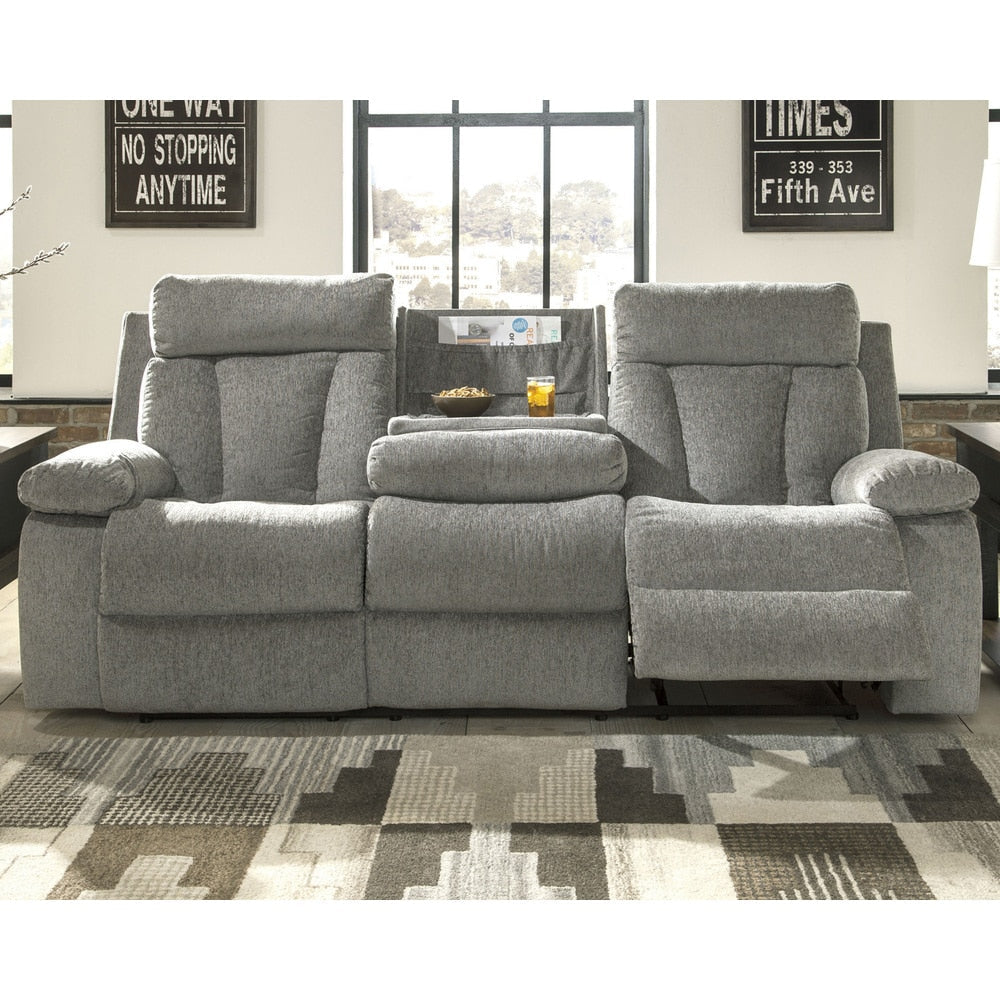 Canapé inclinable contemporain gris Mitchiner avec table rabattable
