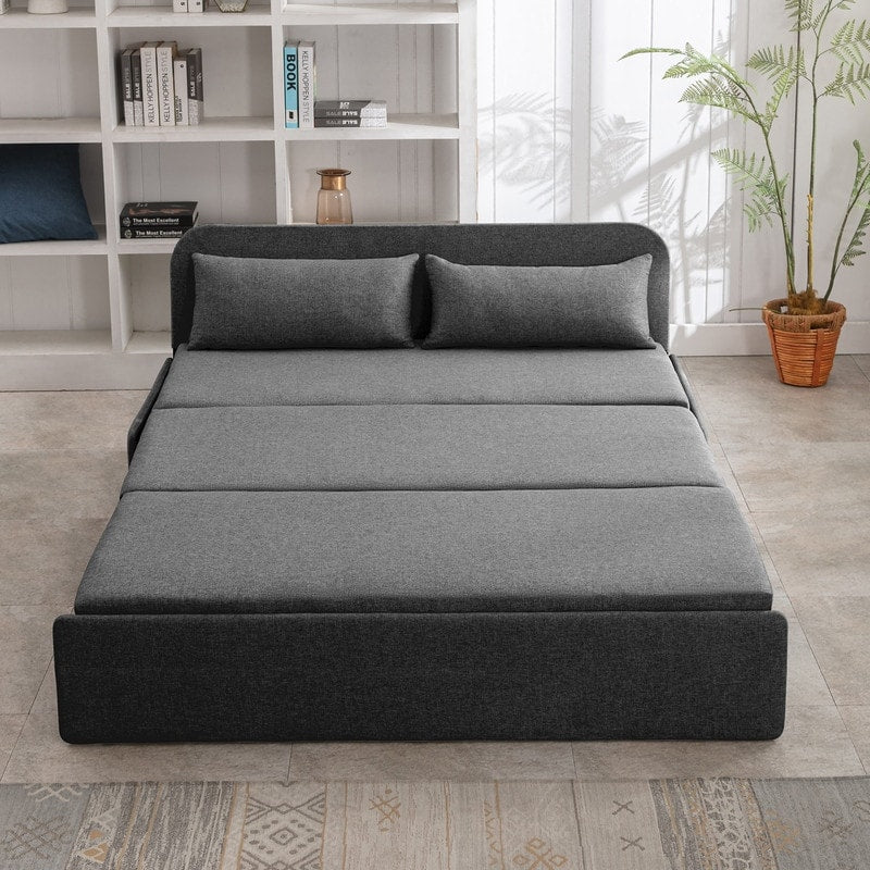 Canapé-lit convertible 2 en 1 Mixoy Linen, canapé-lit gigogne simple/queen avec matelas et coussins