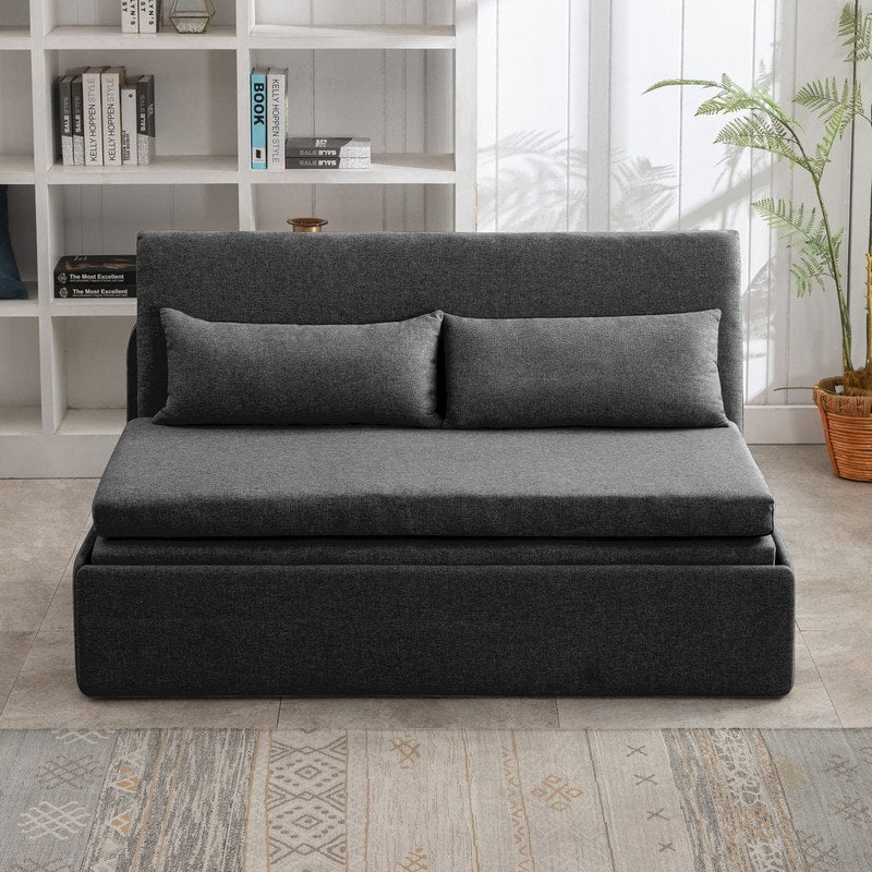 Canapé-lit convertible 2 en 1 Mixoy Linen, canapé-lit gigogne simple/queen avec matelas et coussins