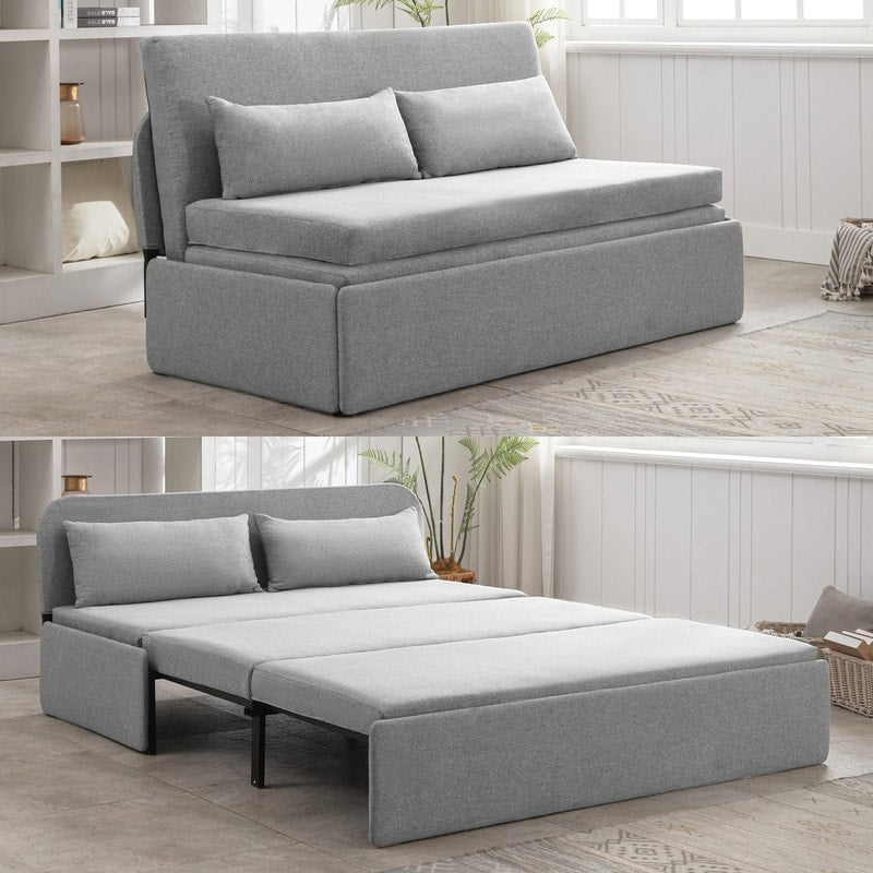 Canapé-lit convertible 2 en 1 Mixoy Linen, canapé-lit gigogne simple/queen avec matelas et coussins