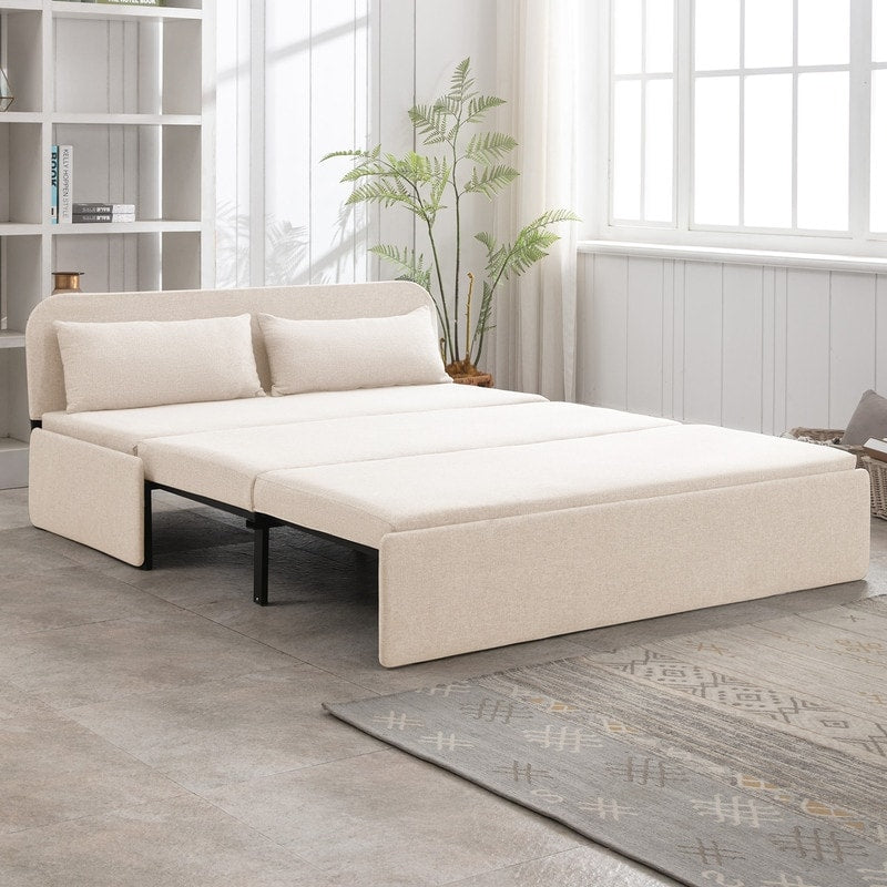 Canapé-lit convertible 2 en 1 Mixoy Linen, canapé-lit gigogne simple/queen avec matelas et coussins