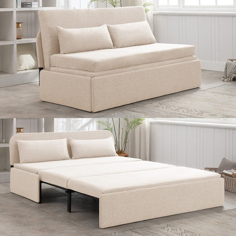Canapé-lit convertible 2 en 1 Mixoy Linen, canapé-lit gigogne simple/queen avec matelas et coussins