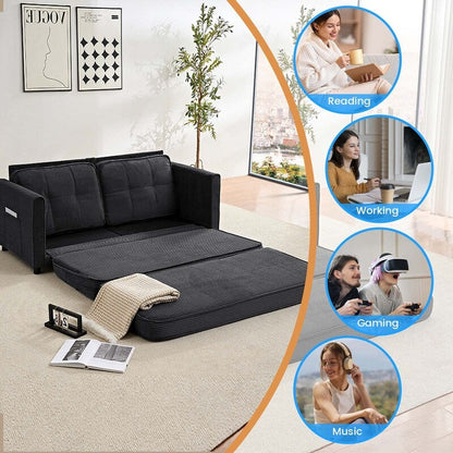 Canapé-lit futon convertible 3 en 1 Mixoy, canapé-lit capitonné pliable avec poches latérales