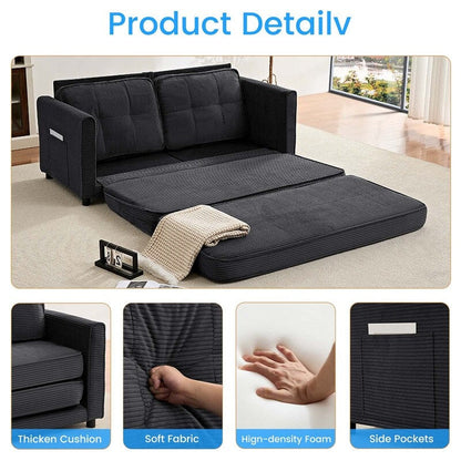 Canapé-lit futon convertible 3 en 1 Mixoy, canapé-lit capitonné pliable avec poches latérales