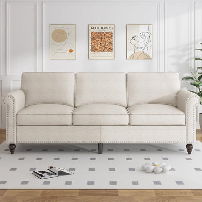 Canapé 3 places moderne Mixoy W76'' en lin doux avec motif riveté pour le salon