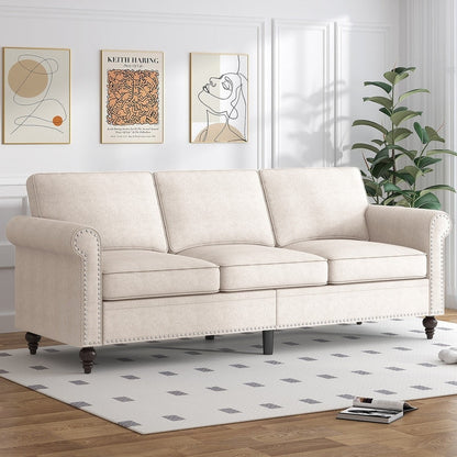 Canapé 3 places moderne Mixoy W76'' en lin doux avec motif riveté pour le salon
