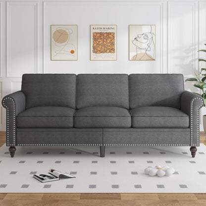 Canapé 3 places moderne Mixoy W76'' en lin doux avec motif riveté pour le salon