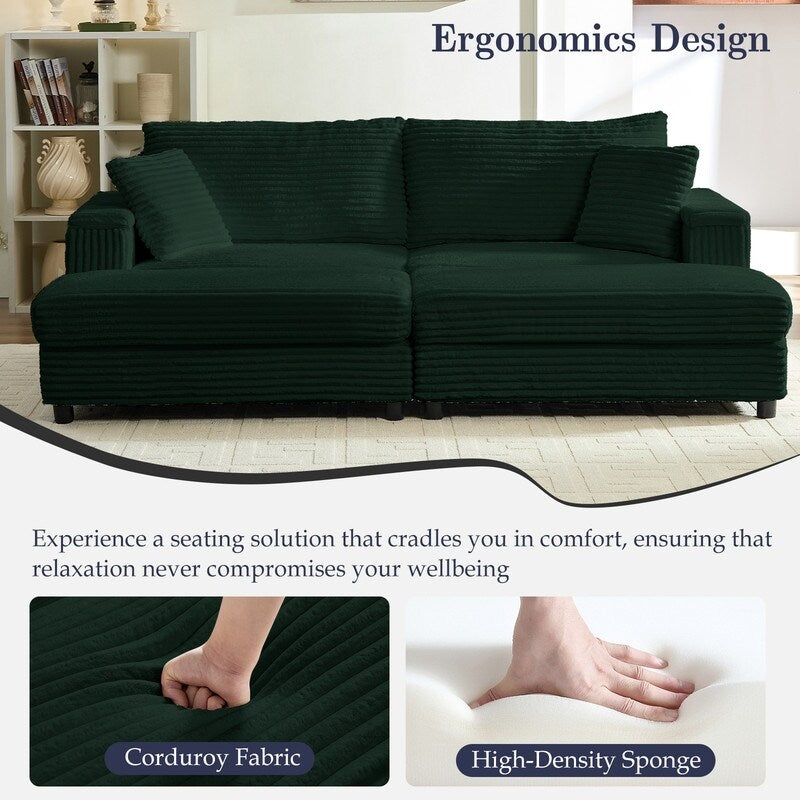 Chaise longue Mixoy 85'' en velours côtelé avec pouf de rangement et accoudoirs, fauteuil inclinable 2 places rembourré pour l'intérieur