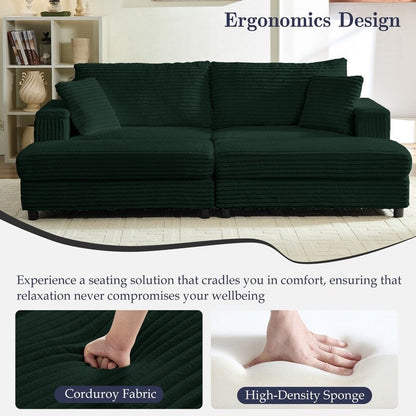 Chaise longue Mixoy 85'' en velours côtelé avec pouf de rangement et accoudoirs, fauteuil inclinable 2 places rembourré pour l'intérieur